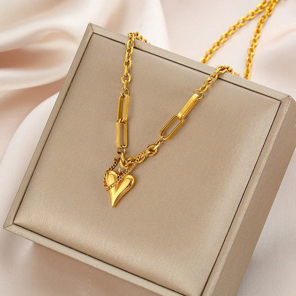 Heart Titanium Steel Necklace For Women Light Luxury Niche Clavicle Chain With Electroplating Simple Temperament And Versatile Love Neck Chain