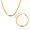 Heart Zircon Stainless Steel Necklace And Bracelet Set In Ins Minimalist Light Luxury Style With Electroplating