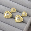 Heartshaped Copper Earrings With Hemp Pattern Goldplated For Women