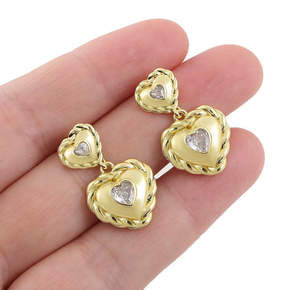 Heartshaped Copper Earrings With Hemp Pattern Goldplated For Women