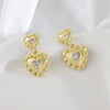 Heartshaped Copper Earrings With Hemp Pattern Goldplated For Women
