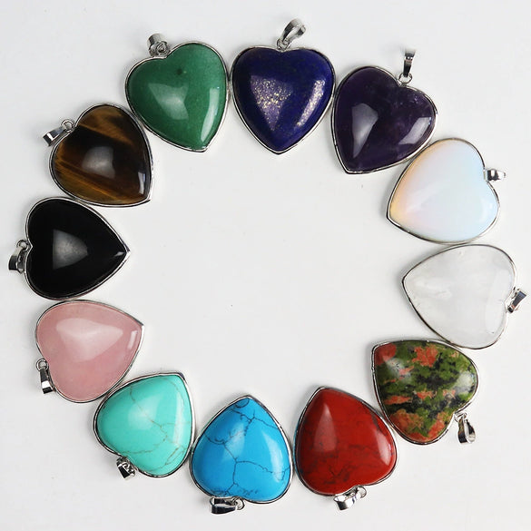 Heartshaped Copper Pendant With Silvertone Electroplated Edge And Turquoise Crystal Agate Semiprecious Stone Inlay