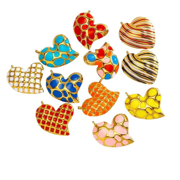 Heartshaped French Retro Stainless Steel Enamel Oil Drop Earrings