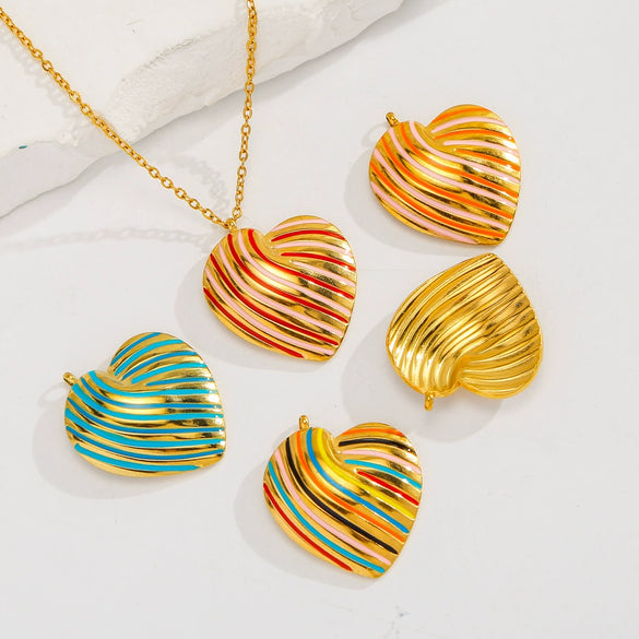 Heartshaped French Retro Stainless Steel Enamel Oil Drop Earrings