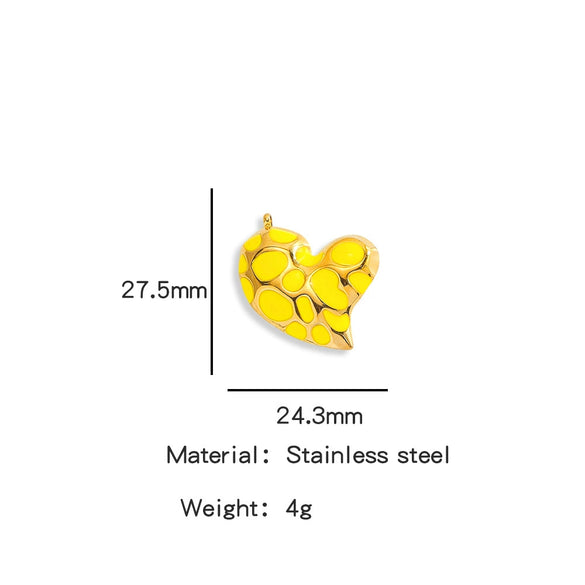 Heartshaped French Retro Stainless Steel Enamel Oil Drop Earrings