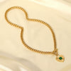 Heartshaped Pendant Cuban Chain Necklace For Women Made Of Stainless Steel With Electroplating And Green Agate Ote Buckle