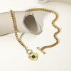 Heartshaped Pendant Cuban Chain Necklace For Women Made Of Stainless Steel With Electroplating And Green Agate Ote Buckle