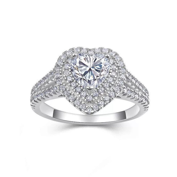Heartshaped Simulated Diamond Moissanite Inlay 925 Sterling Silver Women's Ring Classic Fashion Light Luxury Highend
