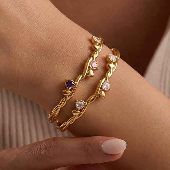 Heartshaped Stainless Steel Bracelet With Zircon Accents And Vacuumplated Finish Simple Trendy Women's Fashion Jewelry