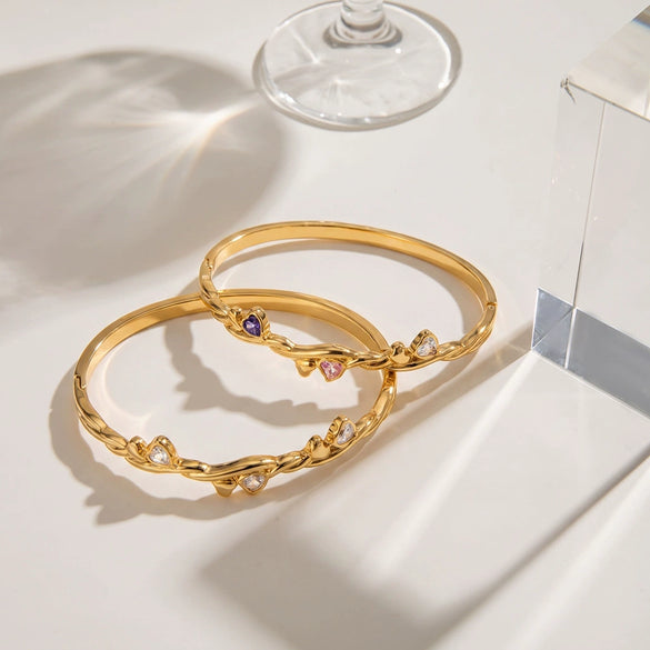 Heartshaped Stainless Steel Bracelet With Zircon Accents And Vacuumplated Finish Simple Trendy Women's Fashion Jewelry