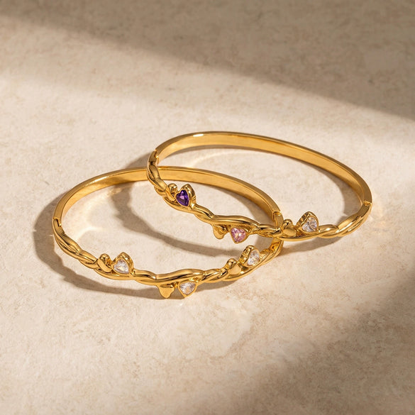Heartshaped Stainless Steel Bracelet With Zircon Accents And Vacuumplated Finish Simple Trendy Women's Fashion Jewelry
