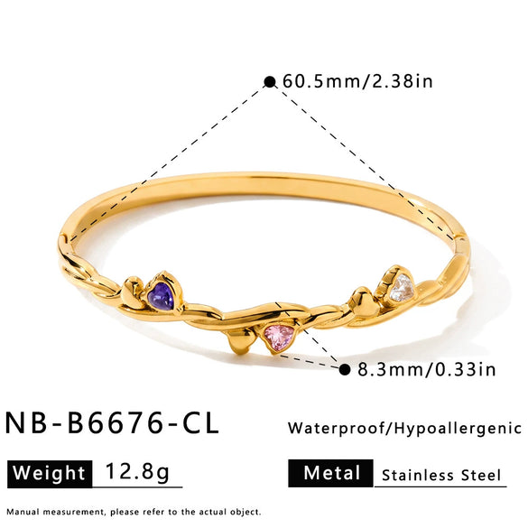 Heartshaped Stainless Steel Bracelet With Zircon Accents And Vacuumplated Finish Simple Trendy Women's Fashion Jewelry