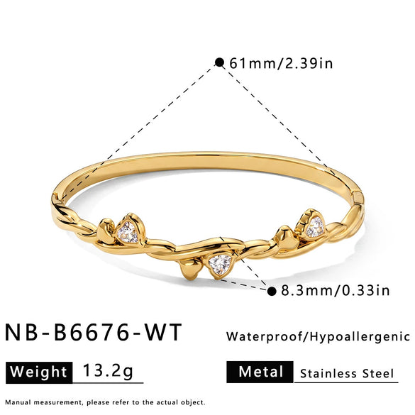 Heartshaped Stainless Steel Bracelet With Zircon Accents And Vacuumplated Finish Simple Trendy Women's Fashion Jewelry