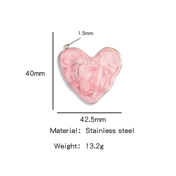 Heartshaped Stainless Steel Pendant With Dripping Oil Pattern For Jewelry Making