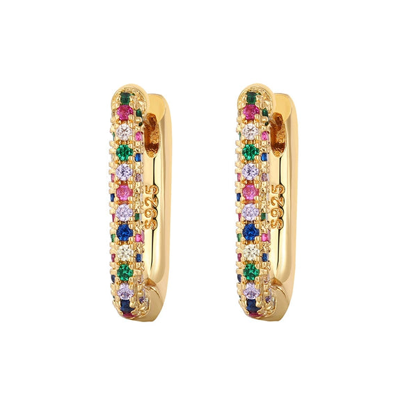 Heavy Industry Micropaved Zircon Earrings Copper Plated With Real Gold Geometric Light Luxury Style For Women Seiko