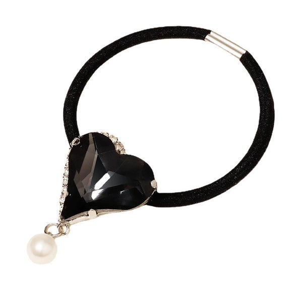 High Elasticity Rhinestone Heart Hair Tie For Women Fashion Ponytail Elastic Hair Band For Daily Styling