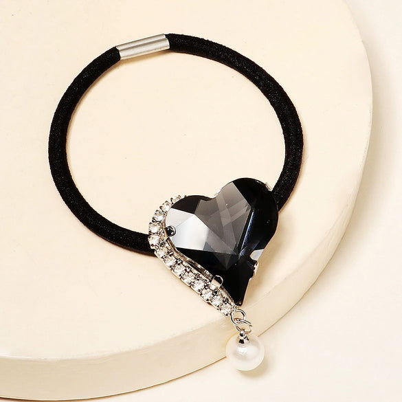High Elasticity Rhinestone Heart Hair Tie For Women Fashion Ponytail Elastic Hair Band For Daily Styling
