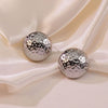 High End Ins Thick Metallic Stainless Steel Round Earrings With Hammer Texture And Geometric Pattern For Women Polished