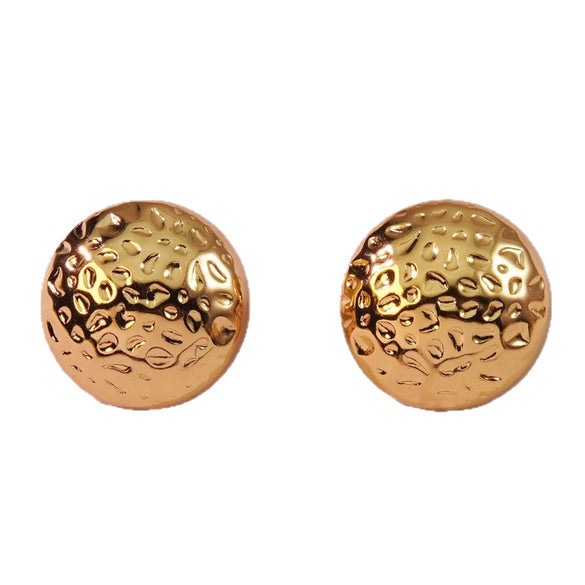 High End Ins Thick Metallic Stainless Steel Round Earrings With Hammer Texture And Geometric Pattern For Women Polished