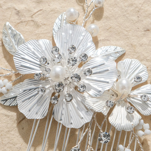 High End Retro Bridal Rhinestone Flower Pearl Hair Comb Hand Beaded Wedding Headdress For Women