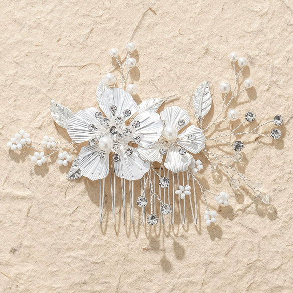 High End Retro Bridal Rhinestone Flower Pearl Hair Comb Hand Beaded Wedding Headdress For Women