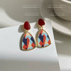 High End Retro Geometric Contrasting Color Enamel Drop Earrings For Women Electroplated Metal Statement Earrings