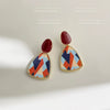 High End Retro Geometric Contrasting Color Enamel Drop Earrings For Women Electroplated Metal Statement Earrings