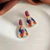 High End Retro Geometric Contrasting Color Enamel Drop Earrings For Women Electroplated Metal Statement Earrings