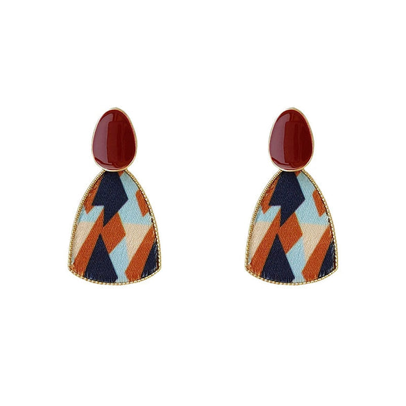 High End Retro Geometric Contrasting Color Enamel Drop Earrings For Women Electroplated Metal Statement Earrings