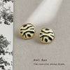 High End Retro Geometric Round Copper Earrings For Women With Black And White Striped Enamel Look Electroplated Finish