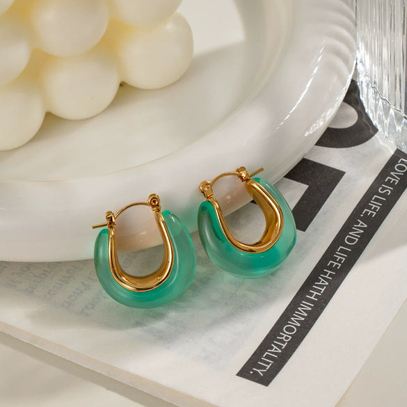 High End Simple U Shaped Women's Stainless Steel Earrings With Electroplating Crystal Clear Non Fading And Waterproof