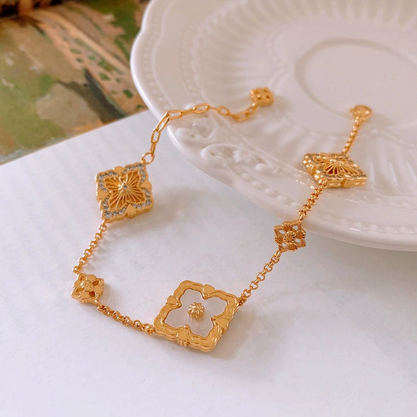 High Grade Brushed Zircon Bracelet With Real Gold Plated Copper Material High End Feel Palace Style Design