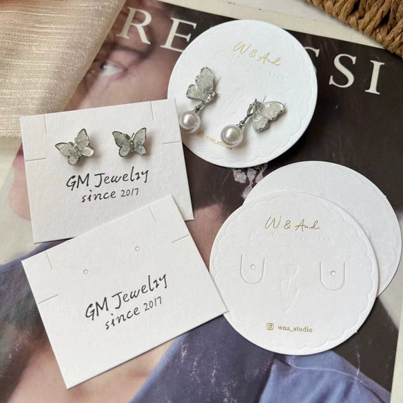 High Grade Jewelry Display Packaging Card Made Of Kapok Earth Paper With Pearlescent Finish Bronzing And Concave Convex Printing