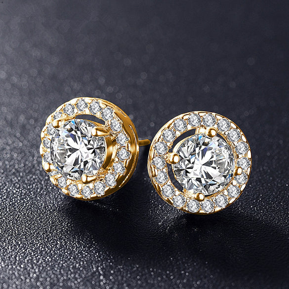 High Grade Jewelry Full Set With Round Earrings And Disc Micro Set Zircon Copper Material Crown Patterned Diamond Treated