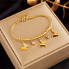 High Grade Niche Design Light Luxury Elegant Gold Plated Titanium Steel Butterfly Pearl Flower Diamond Embedded Women's Bracelet With Electroplating Treatment