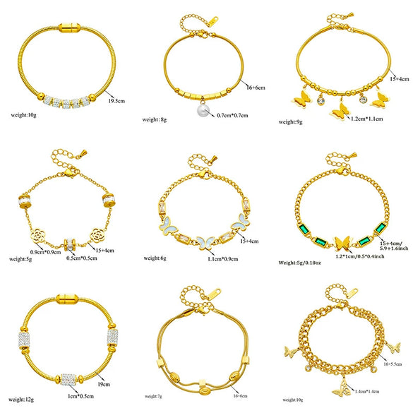 High Grade Niche Design Light Luxury Elegant Gold Plated Titanium Steel Butterfly Pearl Flower Diamond Embedded Women's Bracelet With Electroplating Treatment