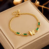 High Grade Niche Design Light Luxury Elegant Gold Plated Titanium Steel Butterfly Pearl Flower Diamond Embedded Women's Bracelet With Electroplating Treatment