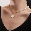 High Grade Stitching Imitation Fritillaria Pendant Necklace For Women Alloy Material Geometric Pattern Electroplating Treatment Twist Chain