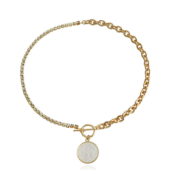 High Grade Stitching Imitation Fritillaria Pendant Necklace For Women Alloy Material Geometric Pattern Electroplating Treatment Twist Chain