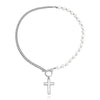 High Grade Stitching Imitation Fritillaria Pendant Necklace For Women Alloy Material Geometric Pattern Electroplating Treatment Twist Chain