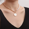 High Grade Stitching Imitation Fritillaria Pendant Necklace For Women Alloy Material Geometric Pattern Electroplating Treatment Twist Chain