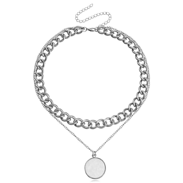 High Grade Stitching Imitation Fritillaria Pendant Necklace For Women Alloy Material Geometric Pattern Electroplating Treatment Twist Chain