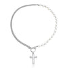 High Grade Stitching Imitation Fritillaria Pendant Necklace For Women Alloy Material Geometric Pattern Electroplating Treatment Twist Chain