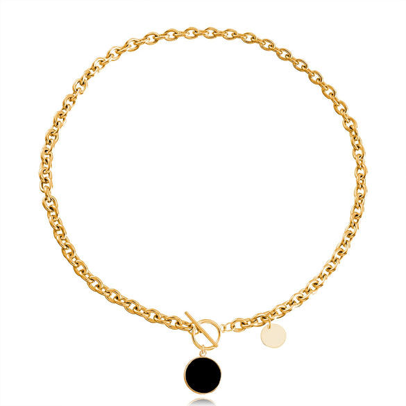 High Grade Stitching Imitation Fritillaria Pendant Necklace For Women Alloy Material Geometric Pattern Electroplating Treatment Twist Chain