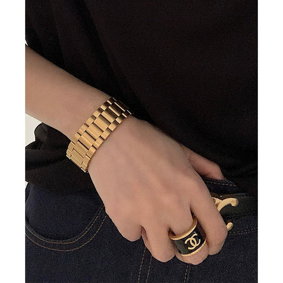 High Grade Titanium Steel Geometric Watch Chain Bracelet With Textured Personality Style For Unisex Daily Wear Accessories