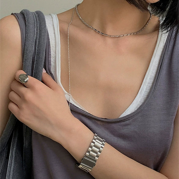 High Grade Titanium Steel Geometric Watch Chain Bracelet With Textured Personality Style For Unisex Daily Wear Accessories