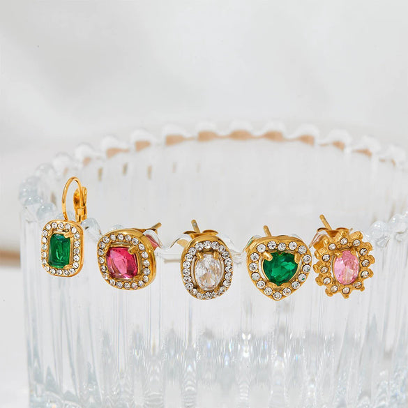 High Grade Women's Elegant Light Luxury Fashion Earrings In Heart And Geometric Shape Made Of Stainless Steel With Electroplating Design