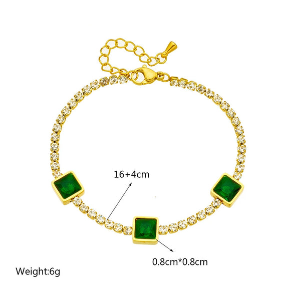High Grade Women's Titanium Steel Bracelet With Green Diamond And Geometric Design Electroplated