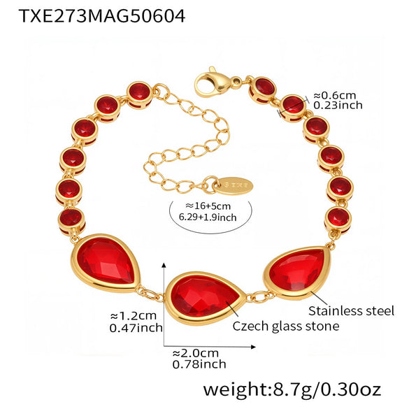 High Quality Transparent Drop Shaped Czech Glass Stone Bracelet In Stainless Steel With Geometric Pattern And Electroplating For Women