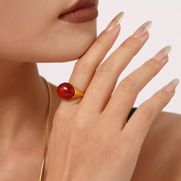 High Texture Multi Color Water Drop Resin Stainless Steel Opening Adjustable Ring With Electroplating For Women